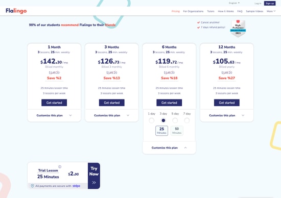 Prices Page Screen Shot
